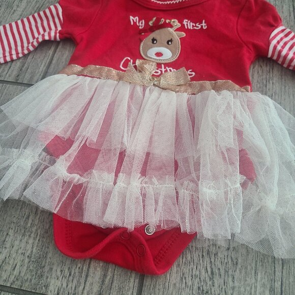 Little Lass Baby Girl “My First Christmas” Tutu Dress Bodysuit Red Size 6–9M - Picture 4 of 7